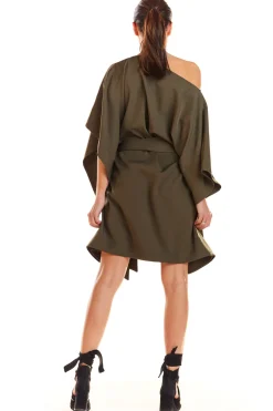 Sukienka oversize z opadającym ramieniem - khaki Dobry Skład|Sukienki