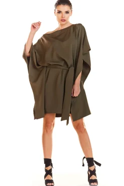 Sukienka oversize z opadającym ramieniem - khaki Dobry Skład|Sukienki