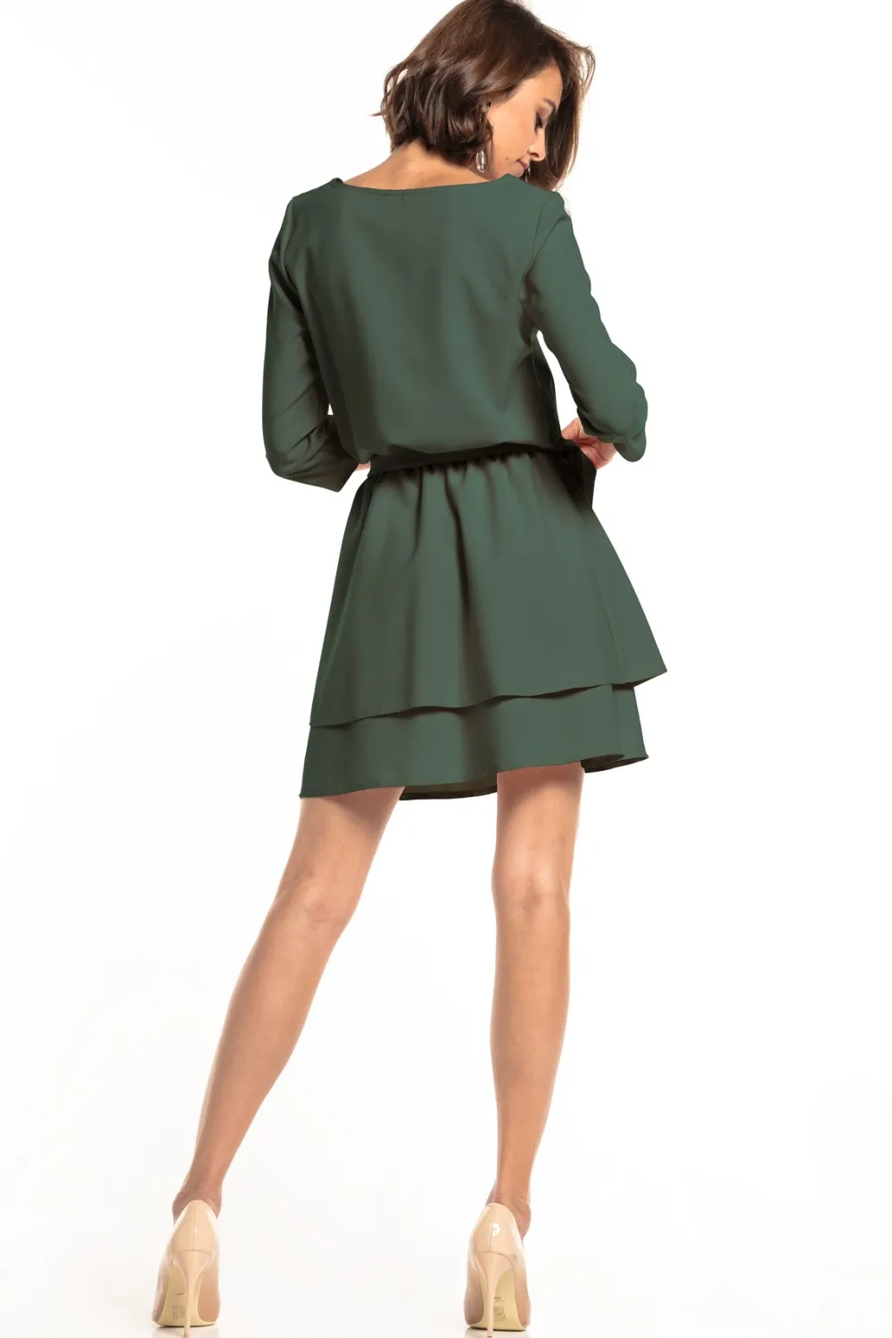 Clearance ukienka rozkozowana z wiązanie w taii - khaki Dobry Skład|Sukienki