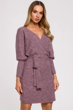 Discount ukienka wetrowa kopertowa z wiązanie - wrzoowa Swetry|Sukienki