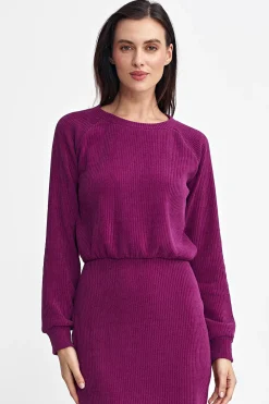 Hot ukienka z dzianiny prążkowanej - purpurowa Sukienki