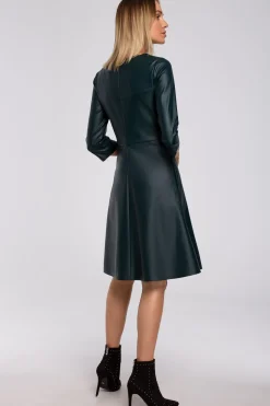 Online ukienka ze ztucznej kóry - zieona Sukienki Koktajlowe|Sukienki
