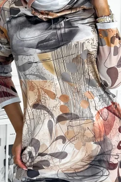 New ukienka z gofe i rękawai 3/4 - iver brown Sukienki