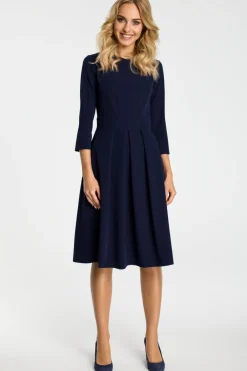 Sale ukienka z kontrafałdai na przodzie - granatowa Sukienki Koktajlowe|Sukienki