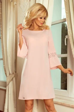 Discount ukienka z koronką na rękawkach - pateowy róż Sukienki