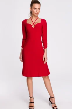 Discount ukienka z ozdobny dekote - czerwona Sukienki Koktajlowe|Sukienki