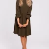 Discount Sukienka z rękawami i falbanką - khaki Sukienki