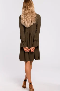 Discount Sukienka z rękawami i falbanką - khaki Sukienki