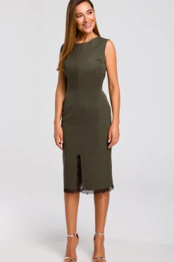 Best Sukienka z rozcięciem na dole - khaki OUTLET Sukienki