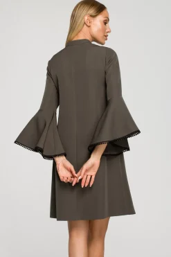 Outlet ukienka z zerokii rękawai - khaki Sukienki Koktajlowe|Sukienki