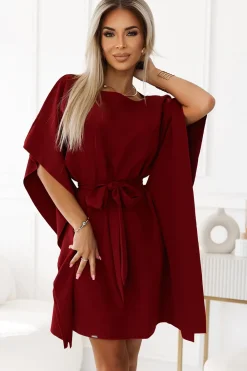 Discount ukienka z wiązanie w taii - bordowa Sukienki|Mini