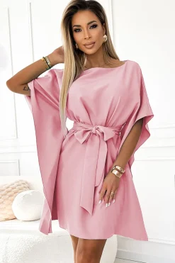 Clearance ukienka z wiązanie w taii - brudnoróżowa Sukienki|Mini