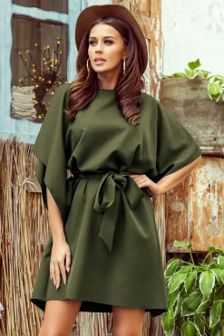 Clearance ukienka z wiązanie w taii - khaki Sukienki|Midi