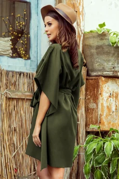 Clearance ukienka z wiązanie w taii - khaki Sukienki|Midi