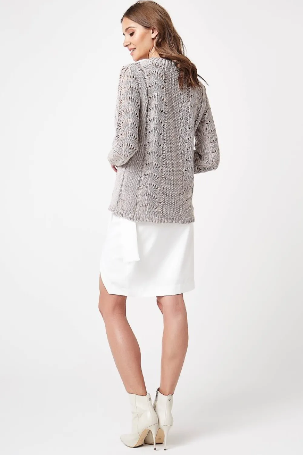 Discount Sweter ażurowy z długim rękawem - beżowy Swetry