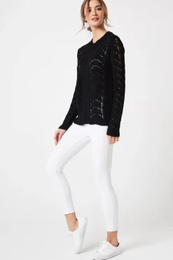Discount Sweter ażurowy z długim rękawem - czarny Swetry