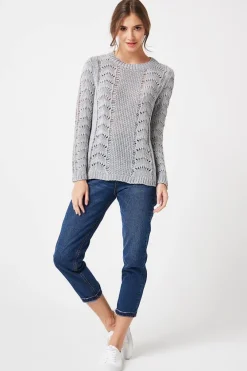 Outlet Sweter ażurowy z długim rękawem - jasny szary Swetry