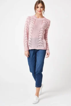 New Sweter ażurowy z długim rękawem - pudrowy róż Swetry