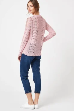 New Sweter ażurowy z długim rękawem - pudrowy róż Swetry