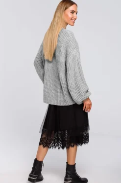 Outlet Sweter oversize z dekoltem w serek - popielaty Swetry