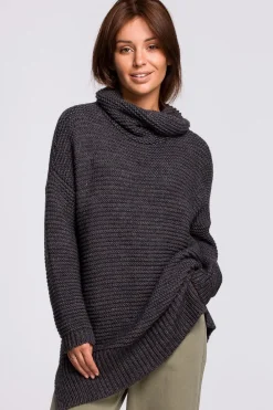 Discount Sweter oversize z golfem - antracytowy Swetry