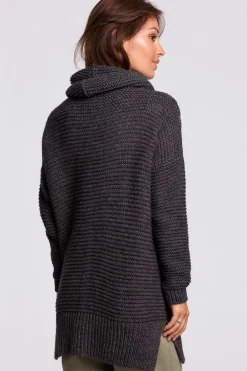 Discount Sweter oversize z golfem - antracytowy Swetry
