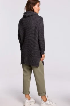 Discount Sweter oversize z golfem - antracytowy Swetry