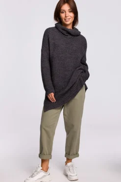 Discount Sweter oversize z golfem - antracytowy Swetry