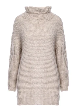 Sweter oversize z golfem - beżowy Swetry