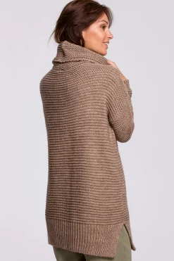 Hot Sweter oversize z golfem - cappuccino Swetry