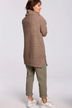 Hot Sweter oversize z golfem - cappuccino Swetry