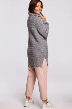 Best Sweter oversize z golfem - szary melanż Swetry