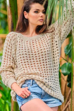 Sweter oversize z luźnymi rękawami - beżowy Swetry