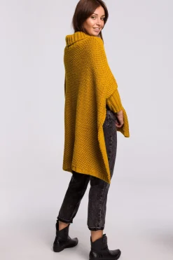 New Sweter ponczo z rękawami i golfem - miodowy Swetry