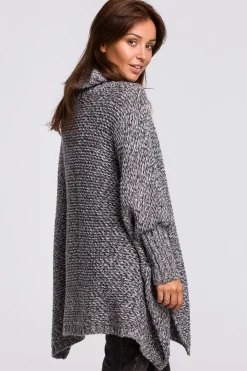 Online Sweter ponczo z rękawami i golfem - antracytowy melanż Swetry