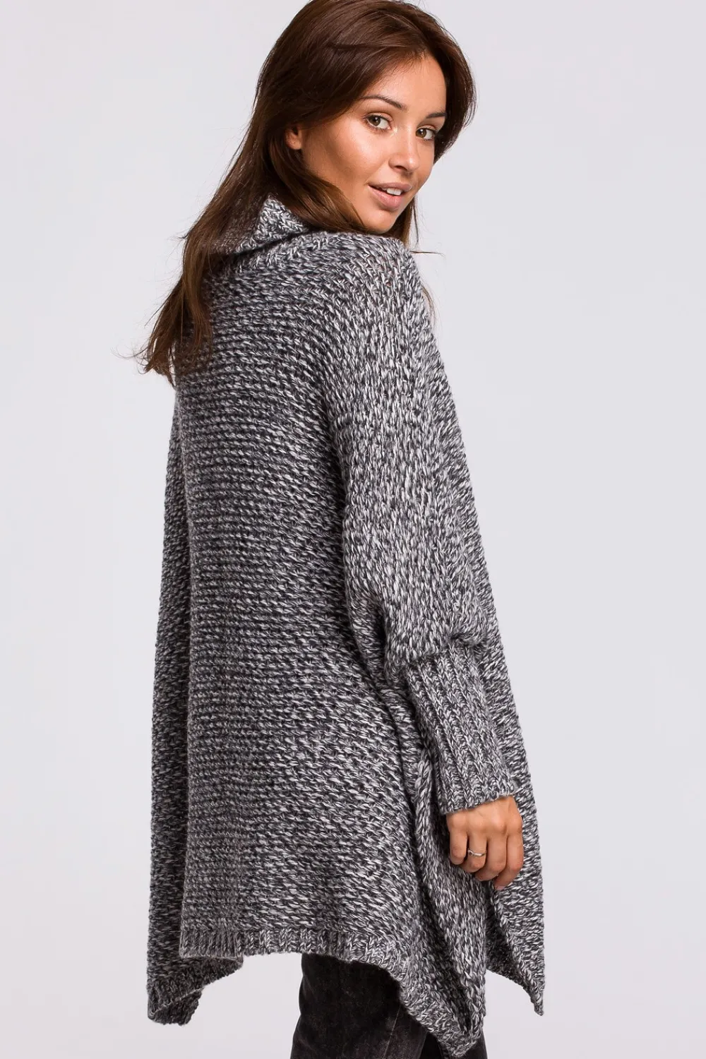 Online Sweter ponczo z rękawami i golfem - antracytowy melanż Swetry