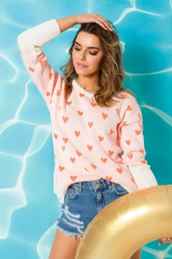 Best Sweter w serduszka - ecru Swetry