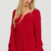 Sweter w stylu boho z frędzlami - malinowy Swetry