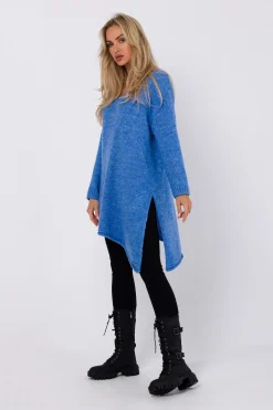 Online Sweter z asymetrycznym dołem - lazurowy Swetry