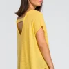 Discount Sweter z dekoltem na plecach - żółty Swetry