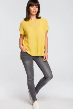 Discount Sweter z dekoltem na plecach - żółty Swetry