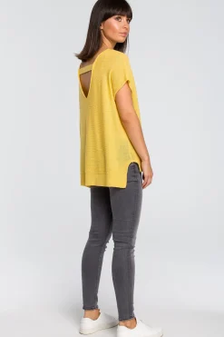 Discount Sweter z dekoltem na plecach - żółty Swetry
