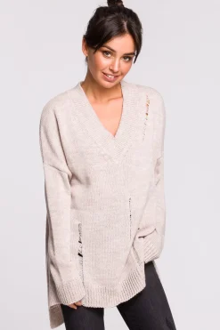 Discount Sweter z dziurami - beżowy Swetry