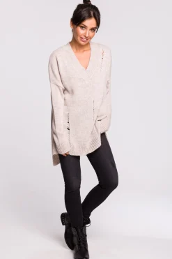 Discount Sweter z dziurami - beżowy Swetry