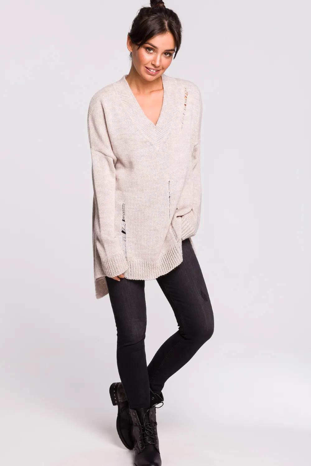 Discount Sweter z dziurami - beżowy Swetry