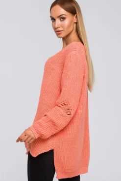 Hot Sweter z dziurami - brzoskwiniowy Swetry