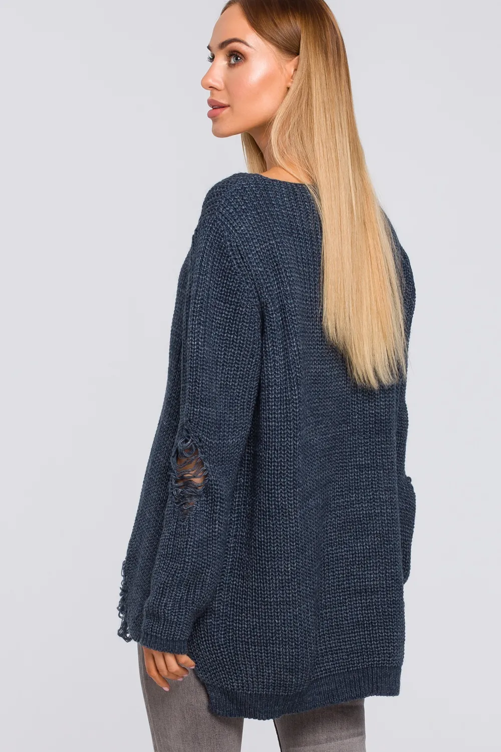 Outlet Sweter z dziurami - jeansowy Swetry
