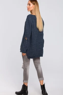 Outlet Sweter z dziurami - jeansowy Swetry