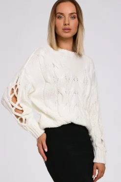 Clearance weter z dziurai na rękawach - ecru Swetry