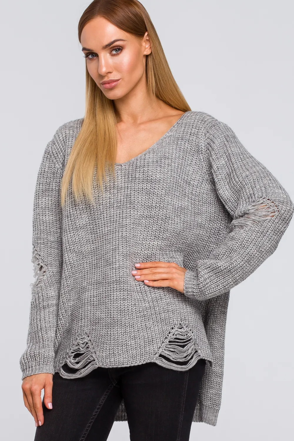 Sweter z dziurami - popielaty Swetry